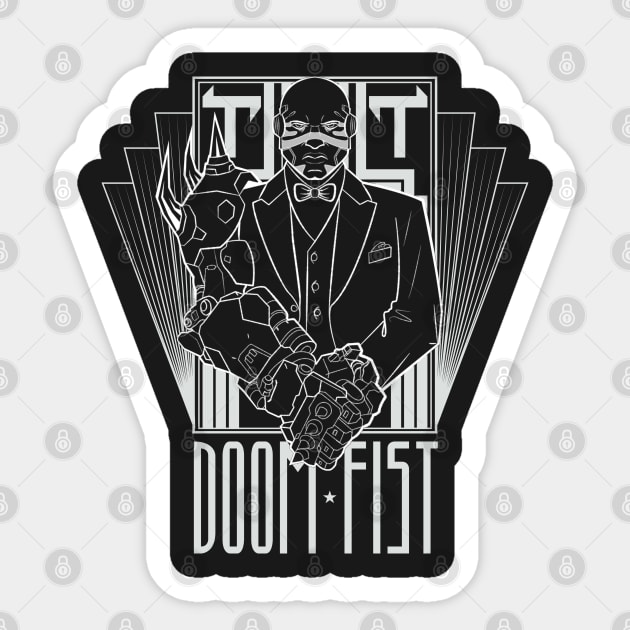 The Great Doomfist (white on dark) Sticker by SJBTees